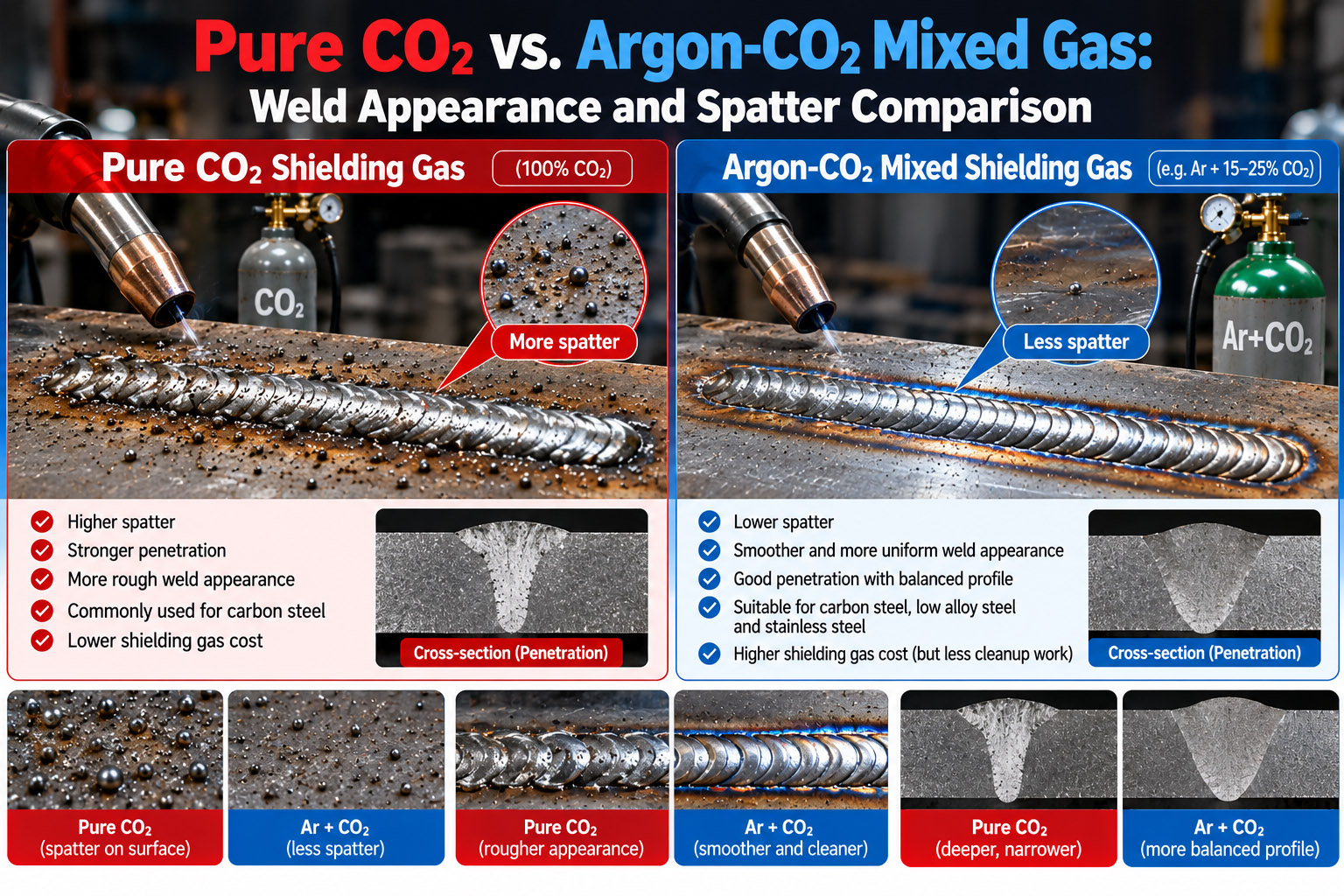Pure CO2 vs Argon-CO2 Mixed Gas Weld Appearance and Spatter.jpg